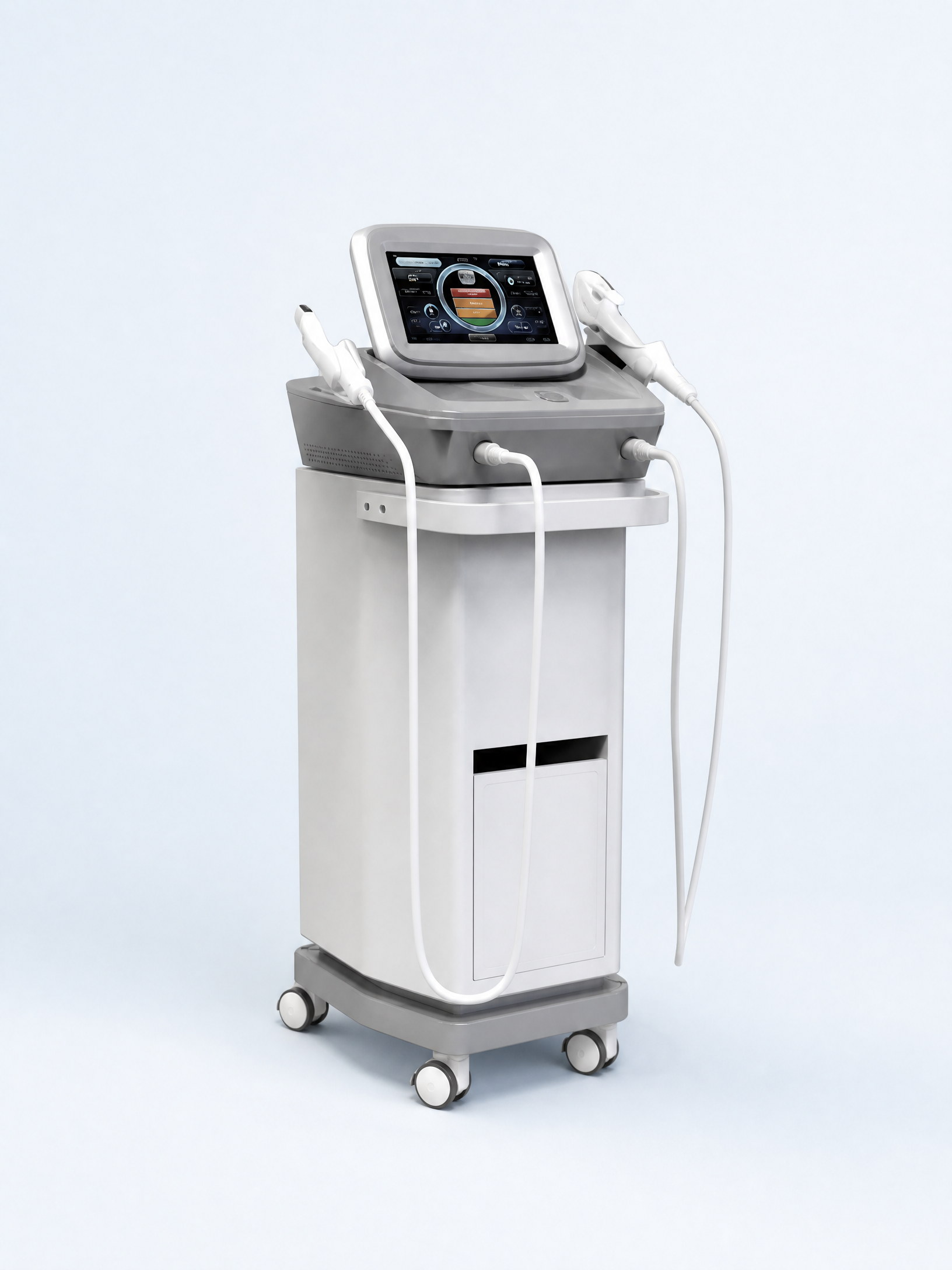 Focus Dual aesthetic treatment machine with its treatment handpieces
